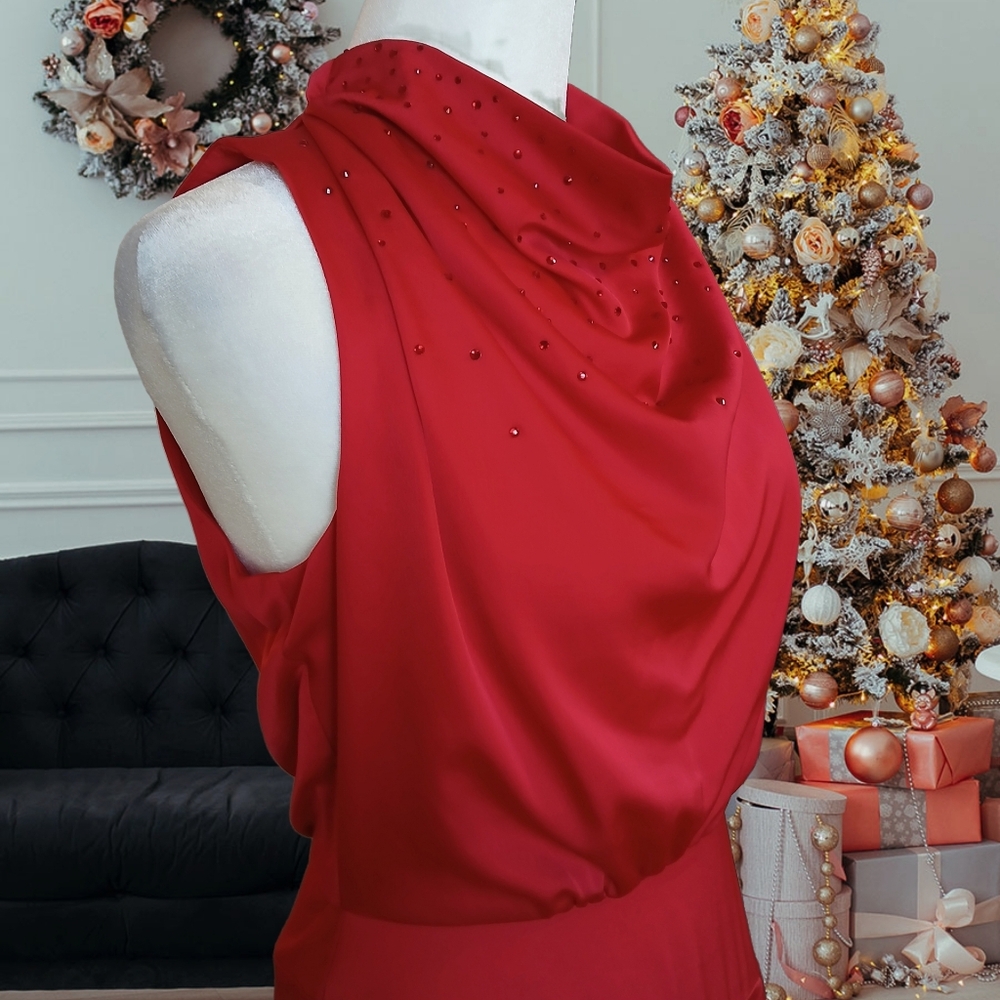 Karl Lagerfeld Red Evening Dress Maxi Jeweled Formal Size 2 Christmas Dance - Picture 4 of 11